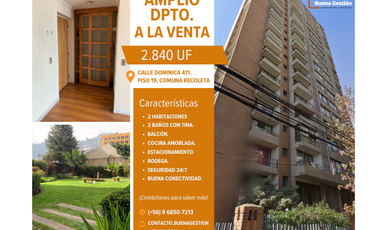 Amplio departamento en venta 2 dormitorios + estacionamiento