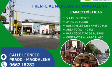 ALQUILO LOCAL COMERCIAL FRENTE AL MERCADO DE MAGDALENA