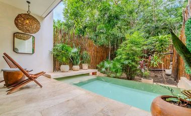 Vista verde garantizada! Exclusiva Propiedad de 2 recámaras con Jardín y Alberca en Luum Zama, Aldea Zama