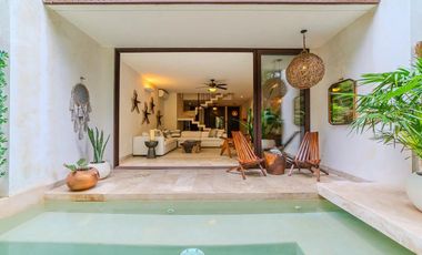 Vista verde garantizada! Exclusiva Propiedad de 2 recámaras con Jardín y Alberca en Luum Zama, Aldea Zama