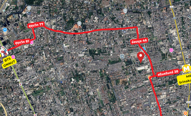 From this land to Seacon Srinakarin in just 5 minutes! Only 1.5 km from MRT. Selling land on On Nut 46, size 3-3-13 rai,