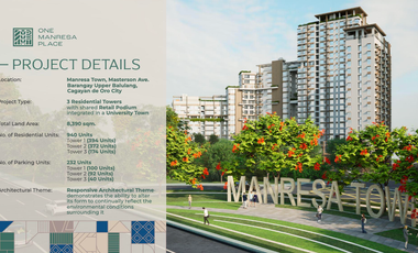 Pre-Selling: Studio Unit, One Manresa Place Uptown Cagayan de Oro City