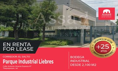 Renta de Bodega Industrial 2,100 m² | PARQUE INDUSTRIAL LIEBRES | El Salto