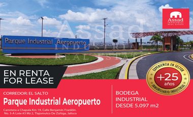 Renta de Bodega Industrial 5,097 m² | PARQUE INDUSTRIAL AEROPUERTO | El Salto