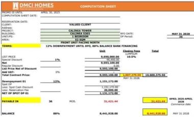 17K 25K 35K Monthly DP STUDIO , 1BR , 2BR, 3BR Calinea Tower Caloocan City TURN OVER MAY 2028