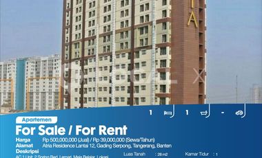 Apartemen Atria Residence Lantai 12, Gading Serpong, Tangerang, Banten