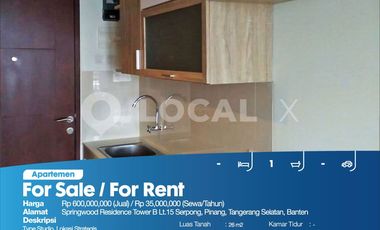 Apartemen Springwood Residence Tower B Lt.15 Serpong, Pinang, Tangerang Selatan, Banten