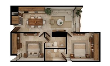 Departamento 1R en venta en Pionera, Conkal.