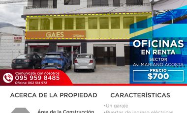 Se Renta Oficina en Ibarra Av. Mariano Acosta