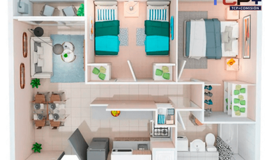 Departamento 2dg1b 44 m2 valor 2413 uf Compra sin pie aprobado al 90% al 85% paga 5% al 80% paga 10%. Aplica tasa rebajada