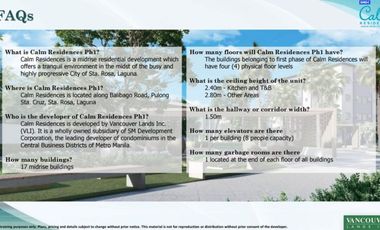 2 BR / 2TB CONDO UNIT WITH PARKING SLOT AT CALM RESIDENCES, STA ROSA LAGUNA