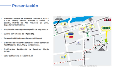 VENTA DE AMPLIO TERRENO EN ATE