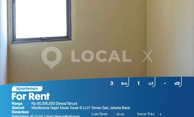 Apartemen Mediterania Gajah Mada Tower B Lt.31 Taman Sari, Jakarta Barat
