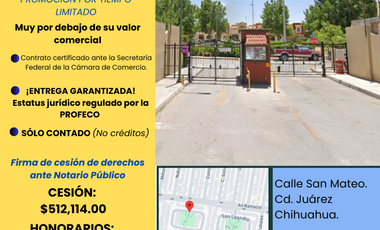 ÚNICA OPORTUNIDAD, FRACCIONAMIENTO PRIVADO, CALLE SAN MATEO, CERCA DE AV. DE LAS TORRES, CD. JUÁREZ CHIH. PRECIO MUY POR ABAJO DE SU VALOR COMERCIAL.