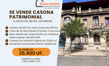 SE VENDE Amplia Casona en pleno centro de Santiago, a una cuadra del Metro Los Heroes