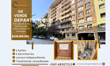 Se VENTE DEPARTAMENTO pleno Centro Barrio Lastarria