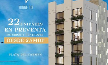 SE VENDEN ESTUDIOS EXCLUSIVOS CON VISTAS AL MAR DESDE EL SEGUNDO NIVEL EN PLAYA DEL CARMEN Y A UNA CUADRA DE LA QUINTA AVENIDA