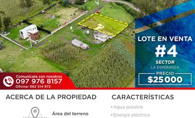 LOTE#4 EN VENTA-LA ESPERANZA, IBARRA, IMBABURA