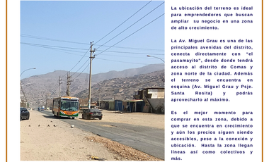 VENTA DE TERRENO EN AVENIDA MIGUEL GRAU - JICAMARCA