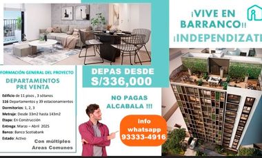 DPTOS EN PRE VENTA EN BARRANCO TU NUEVA OPCION