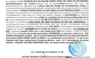 Audiencia de Remate  en  Calle contraloría  PRIMERA ALMONEDA