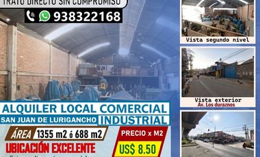 ALQUILER LOCAL COMERCIAL INDUSTRIAL SJL 1355m2 ó 688m2 CERCA AL TREN ELECTRICO