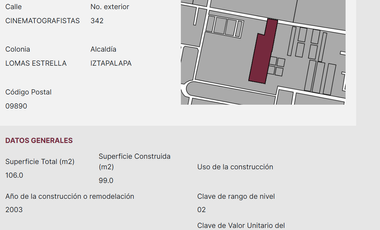VENTA DE CASA EN CINEMATOGRAFISTAS 342, LOMAS ESTRELLA, IZTAPALAPA, CP. 09890
