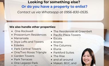 FOR LEASE: One Rockwell West 2BR Flat in Makati City - Joya Lofts and Towers, Rizal Tower, Luna Gardens, Hidalgo Place
