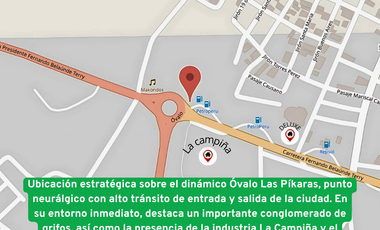 Propiedad sobre el 'ÓVALO LAS PÍKARAS', importante punto de acceso y salida de la ciudad con conexión a diversos lugares de interés turístico y local.