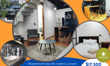 Departamento tipo loft en renta amueblado y equipado en la colonia Arcos Vallarta, Guadalajara, cerca de Centro Magno y Glorieta Minerva