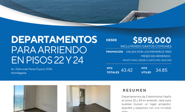 Departamentos 2 dormitorios 1 baño en pisos 22 y 24 - HOT SALE