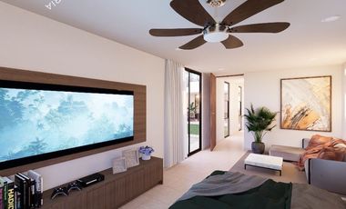 Casa en venta de una planta con alberca y paneles solares en privada con amenidades