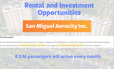 Hottest Pre Selling Studio for Airbnb Investment Near New Manila International Airport in Bulacan by Silaya