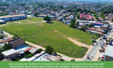 Este terreno de 18,849 m² se destaca como uno de los pocos de esta extensión disponibles dentro del casco urbano de Tarapoto.