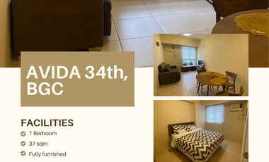 1 bedroom for rent in Avida 34th, BGC across Uptown Mall