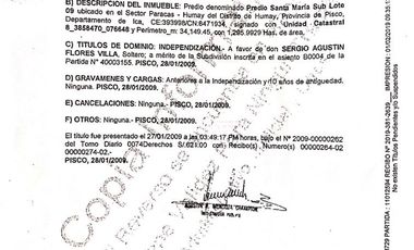 Terreno en Ica, 1295.99 hectareas en Humay, Pisco