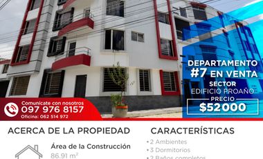 EN VENTA DEPARTAMENTO EN EDIFICIO PROAÑO, IBARRA