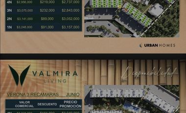 VALMIRA PROYECTO DE URBAN HOMES.  DEPTOS DE 2 Y 3 RECAMARAS, SOBRE AV. HUAYACAN