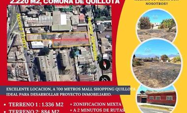 Se Venden 2 Terrenos en central área Urbana, con un total de 2.220 m2, comuna de Quilllota