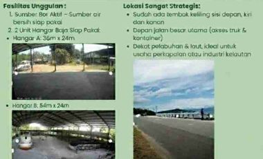 Butuh jual cepat. Tanah strategis. Depan Jalan utama dan Laut. Ex Pabrik Kapal. 1,2jt/m². Nego Sampai Deal!