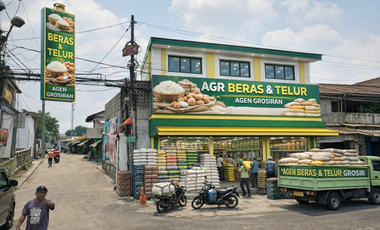 Rumah 3 Lantai Sekaligus Usaha di Pertigaan Jalan Raya Besar Ramai