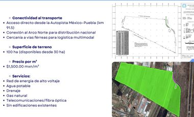 Terreno en Venta $1500 por m2. Son 100 hectareas. Frente al Aeropuerto Internacional en Huejotzingo Puebla