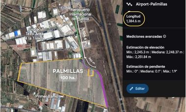Terreno en Venta $1500 por m2. Son 100 hectareas. Frente al Aeropuerto Internacional en Huejotzingo Puebla