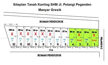 Promo Tanah kavling Murah SHM Peganden Manyar Gresik Jl. Pelangi