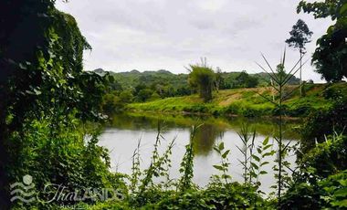 🏞️ Land for Sale – Nearly 5 Rai, Riverfront on the Khwae Noi River 🌊 with 45m Concrete Road Frontage, Only 20 Minutes from Kanchanaburi City! 🚖