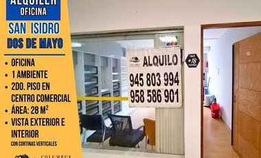 Alquiler San Isidro DOS DE MAYO - Oficina en Centro Comercial de 1 Ambiente - Área: 28m²