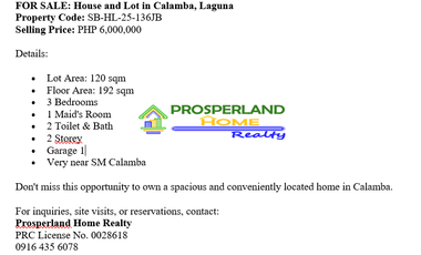 FOR SALE: House and Lot in Calamba, Laguna