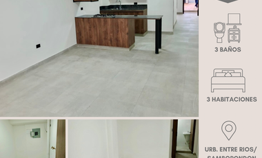 ENTRE RIOS-SAMBORONDON KM1.5, Alquilo hermoso departamento remodelado planta baja, 3 dormitorios $1000.