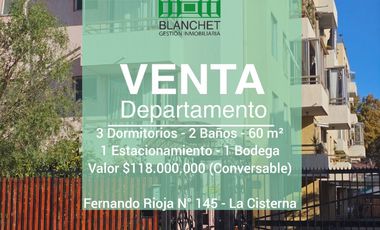 VENTA DEPTO. MUY LINDO EN FERNANDO RIOJA LA CISTERNA IMPECABLE CON ESTACIONAMIENTO Y BODEGA