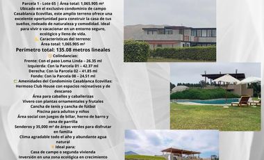 TERRENO EN EXCLUSIVO CONDOMINIO CASABLANCA ECOVILLAS - CAÑETE- CERRO AZUL